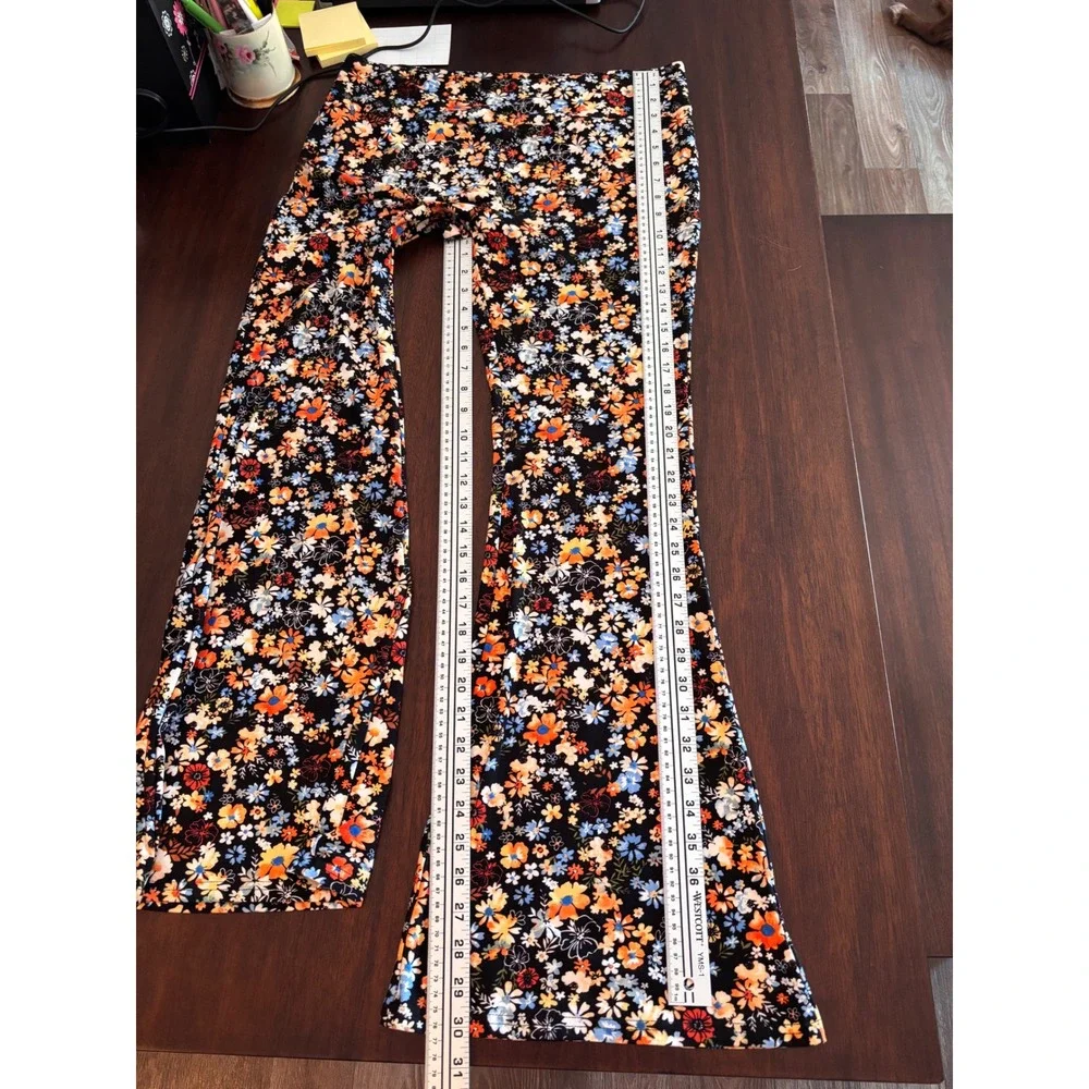 No Boundaries Floral Flare Pants XXL 19 Black Orange Blue Boho Bell Bottoms